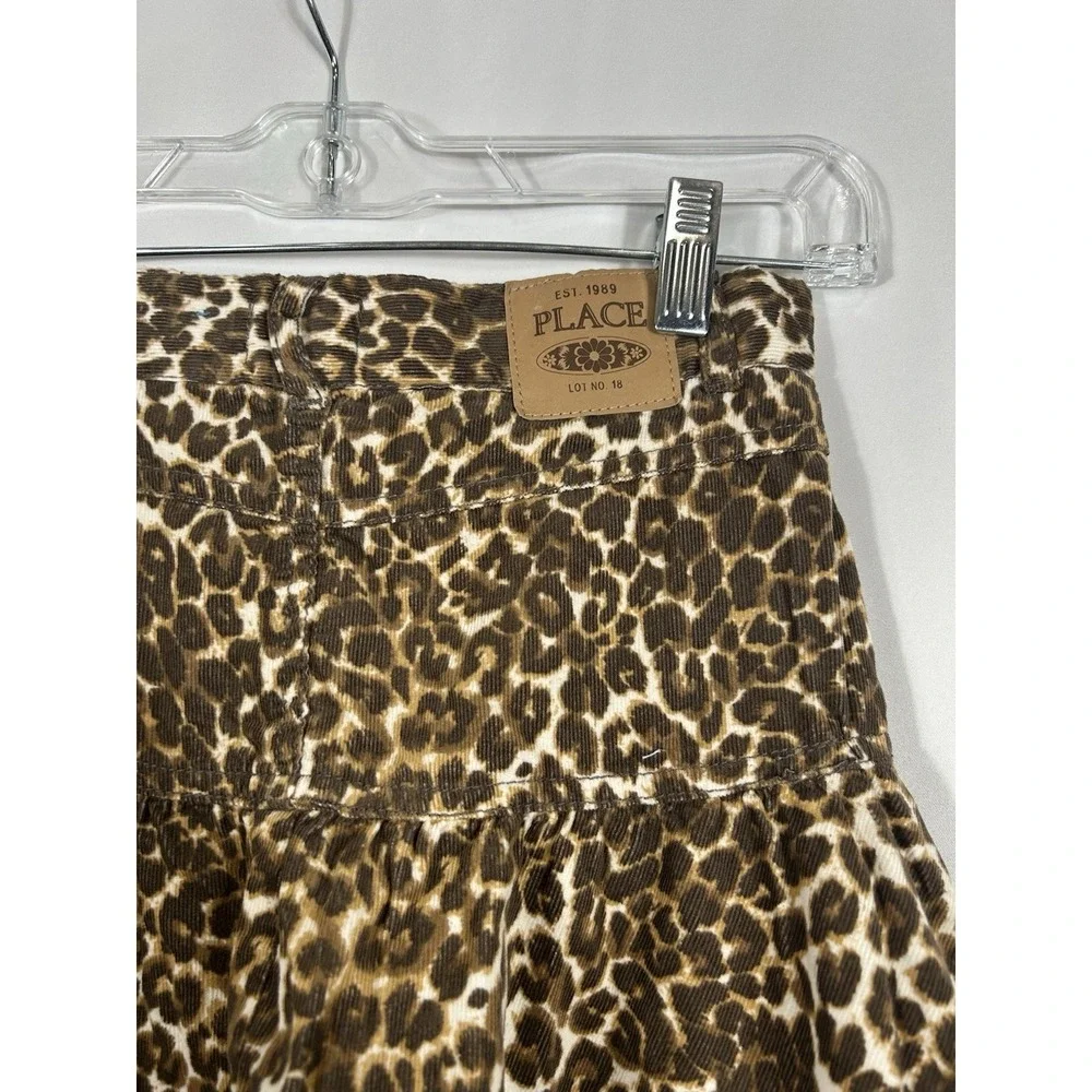 Children's Place Animal‎ Print Corduroy Skirt Girls Size 8 Brown Leopard Ruffle